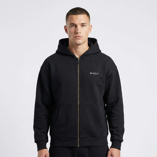 Oversize Shout Basic Unisex Boxy Fit Heavyweight Zip Up Hoodie