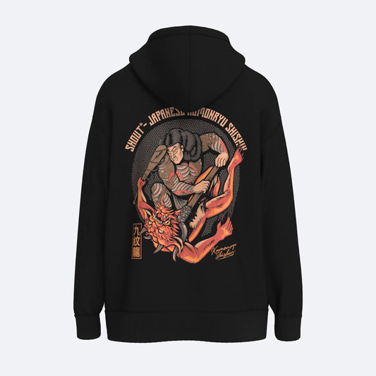 Oversize Shout Japanese Kumonryu Shishin Unisex Zip Up Hoodie