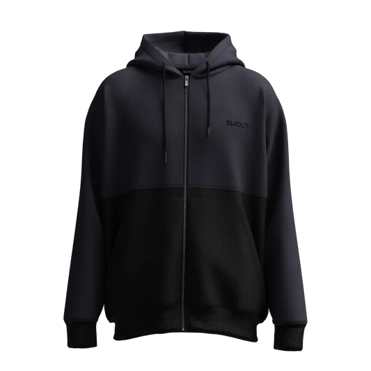 Oversize Shout Two Tone Oldschool Unisex Zip Up Hoodie