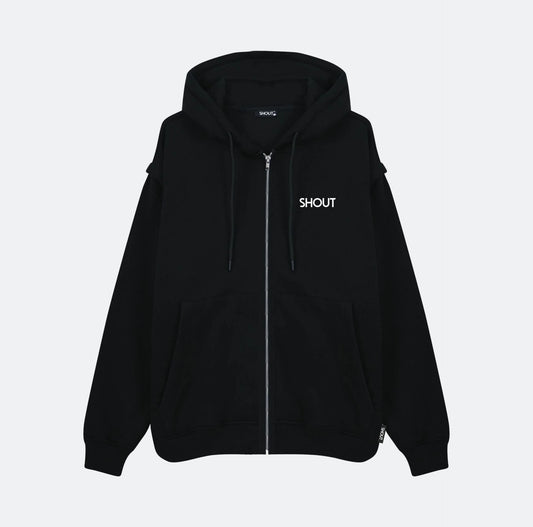 Oversize Shout Zip-Off Sleeve Unisex Zip Up Hoodie