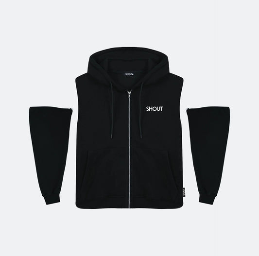 Oversize Shout Zip-Off Sleeve Unisex Zip Up Hoodie