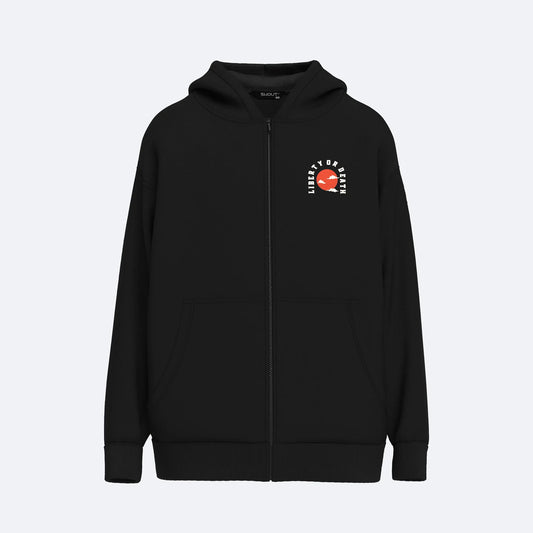 Shout Oversize Liberty Or Death Oldschool Unisex Zip Up Hoodie
