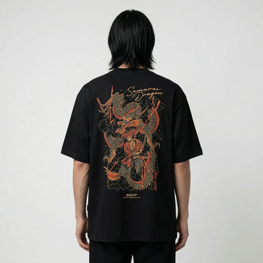 Shout Samurai Dragon Japanese Culture Unisex Oversize Tişört