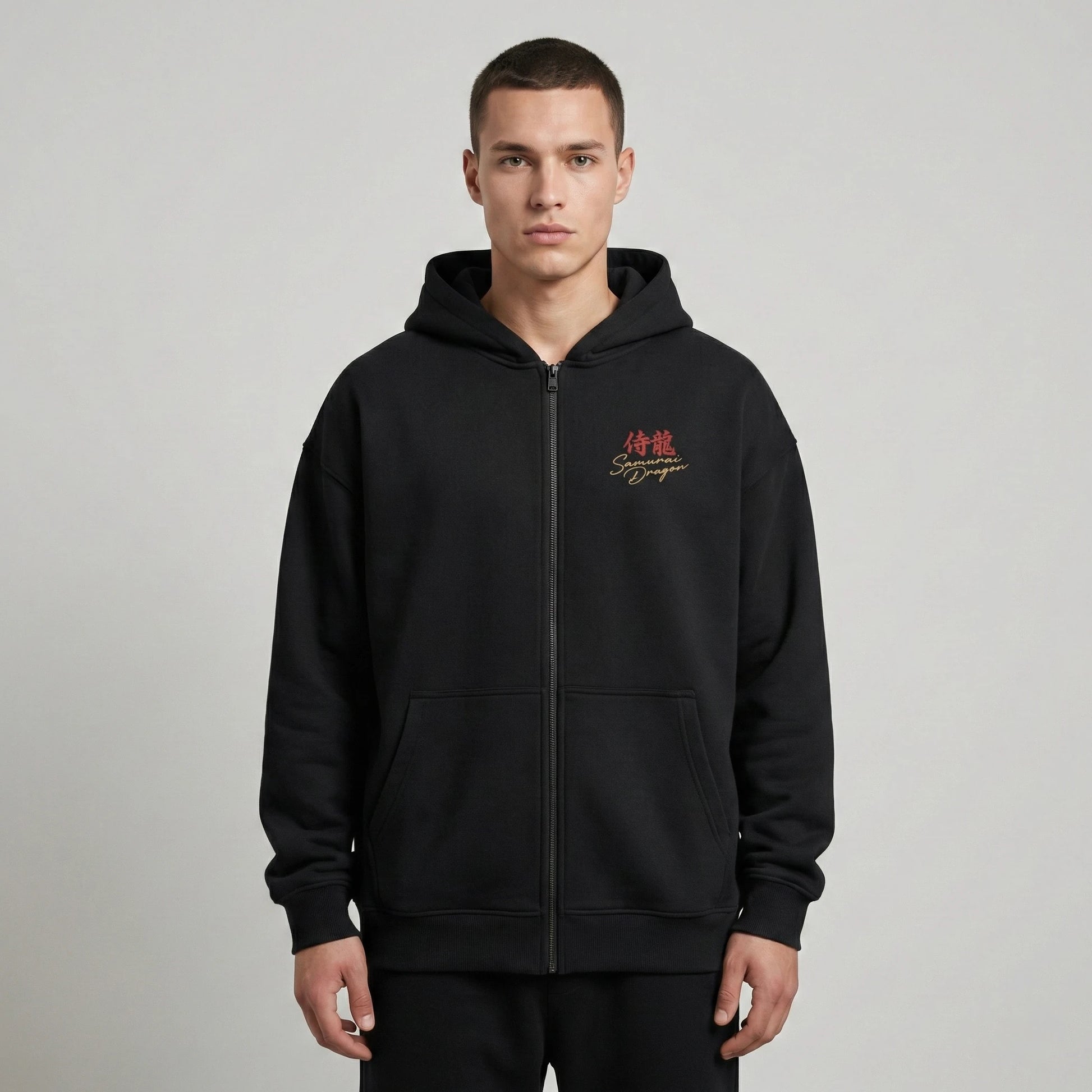 Oversize Shout Samurai Dragon Japanese Culture Unisex Zip Up Hoodie