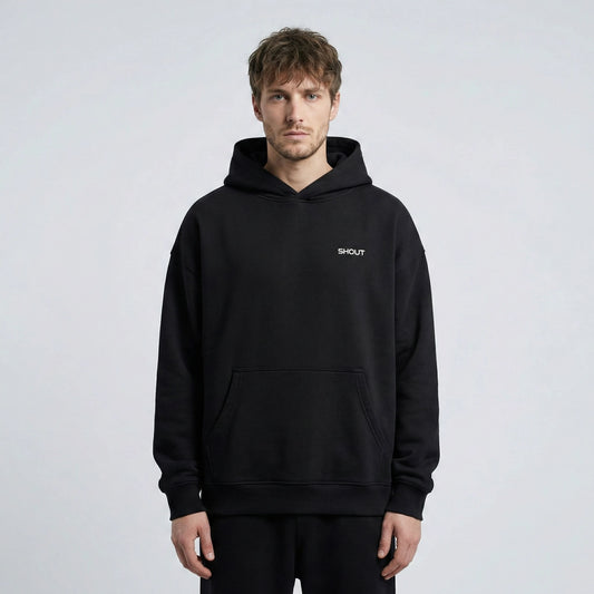 Shout Oversize Basic Black Unisex Oldschool Hoodie