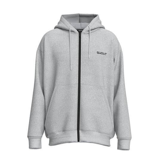Shout Oversize Basic Grey Unisex Zip Up Hoodie