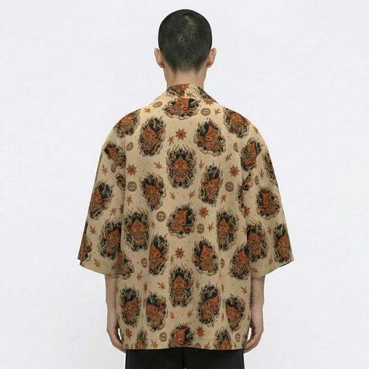 Shout Oversize Japanese Oni Mask Unisex Beige Kimono