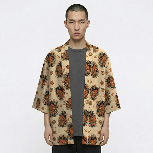 Shout Oversize Japanese Oni Mask Unisex Beige Kimono