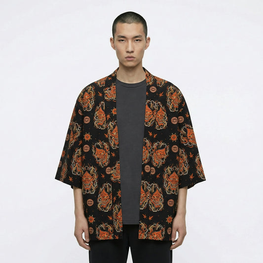 Shout Oversize Japanese Oni Mask Unisex Black Kimono